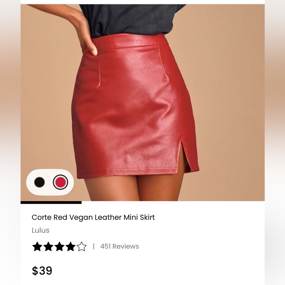 Lulu's Red Vegan Leather Mini Skirt with Side Slit